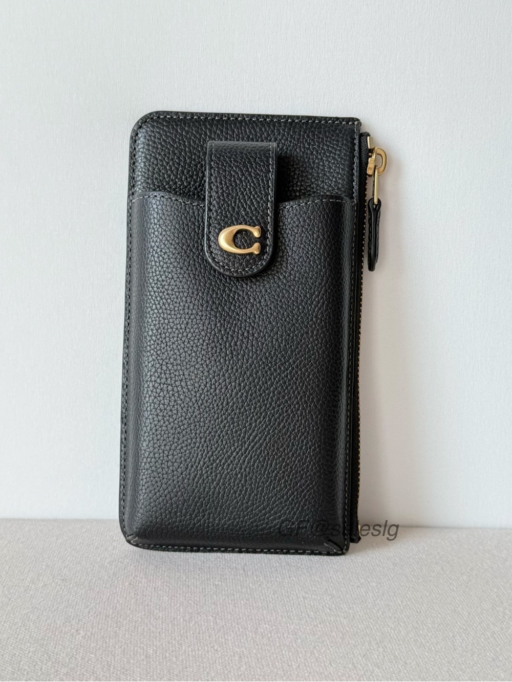 NWT Coach Essential Phone Wallet Black Polished Pebble Leather CJ866